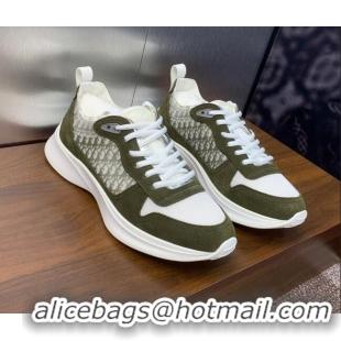 Unique Style Dior Men's B25 Runner Sneakers in Suede and Technical Mesh with Dior Oblique Canvas Green 106033