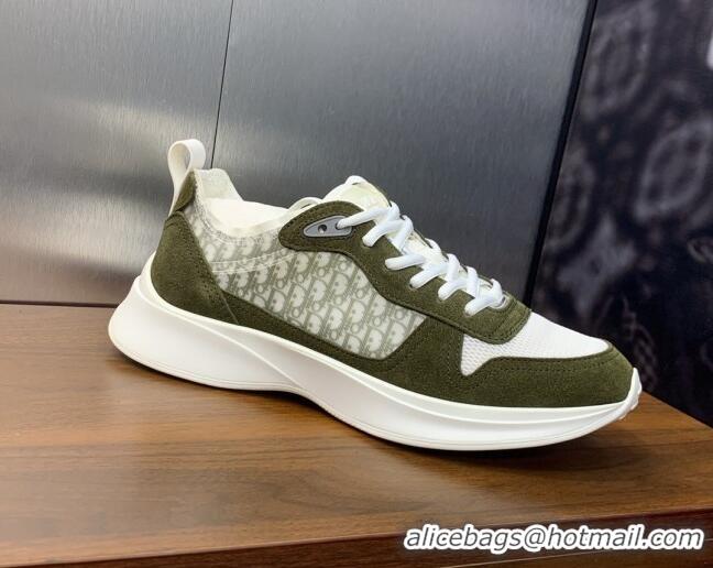 Unique Style Dior Men's B25 Runner Sneakers in Suede and Technical Mesh with Dior Oblique Canvas Green 106033