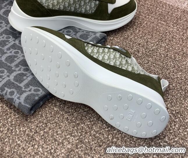 Unique Style Dior Men's B25 Runner Sneakers in Suede and Technical Mesh with Dior Oblique Canvas Green 106033