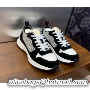 Charming Dior Men's B25 Runner Sneakers in Suede and Technical Mesh with Dior Oblique Canvas Black/White 206034