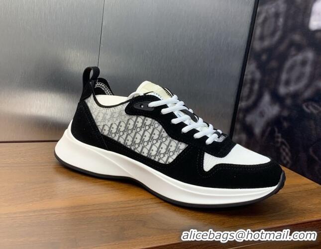 Charming Dior Men's B25 Runner Sneakers in Suede and Technical Mesh with Dior Oblique Canvas Black/White 206034