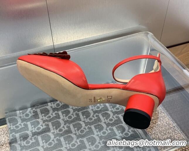 Cheap Price Dior Tale Pumps 3.5cm in Red Supple Calfskin and Pearls Butterfly 106035