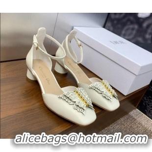 Big Discount Dior Tale Pumps 3.5cm in Supple Calfskin and Pearls Butterfly White 206036