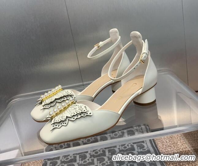 Big Discount Dior Tale Pumps 3.5cm in Supple Calfskin and Pearls Butterfly White 206036