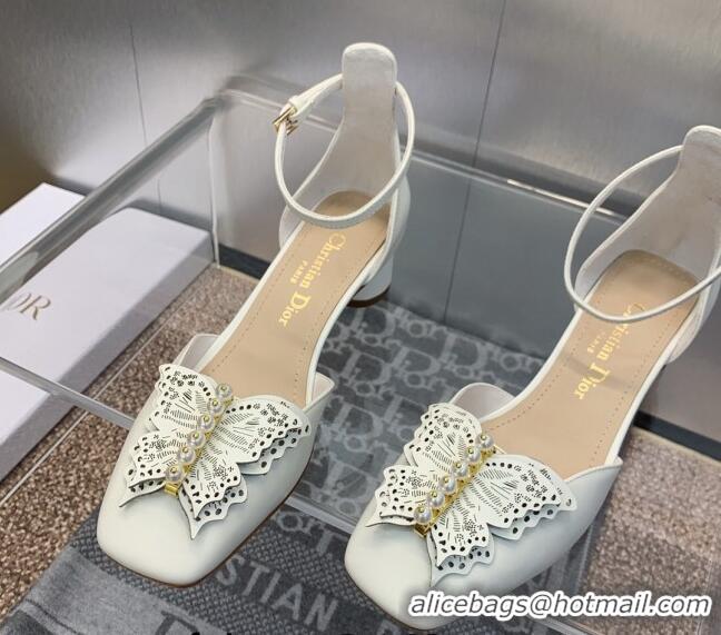 Big Discount Dior Tale Pumps 3.5cm in Supple Calfskin and Pearls Butterfly White 206036