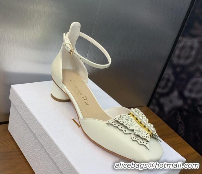 Big Discount Dior Tale Pumps 3.5cm in Supple Calfskin and Pearls Butterfly White 206036