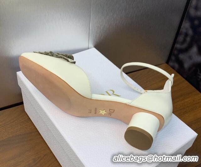 Big Discount Dior Tale Pumps 3.5cm in Supple Calfskin and Pearls Butterfly White 206036