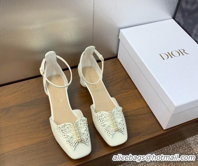 Big Discount Dior Tale Pumps 3.5cm in Supple Calfskin and Pearls Butterfly White 206036