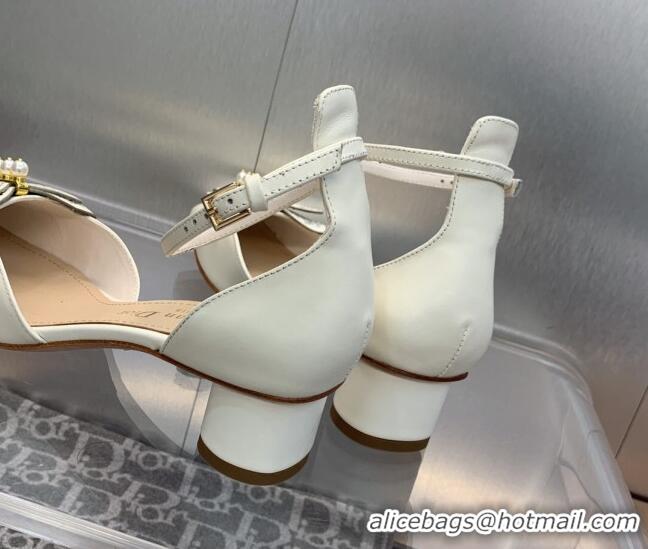 Big Discount Dior Tale Pumps 3.5cm in Supple Calfskin and Pearls Butterfly White 206036