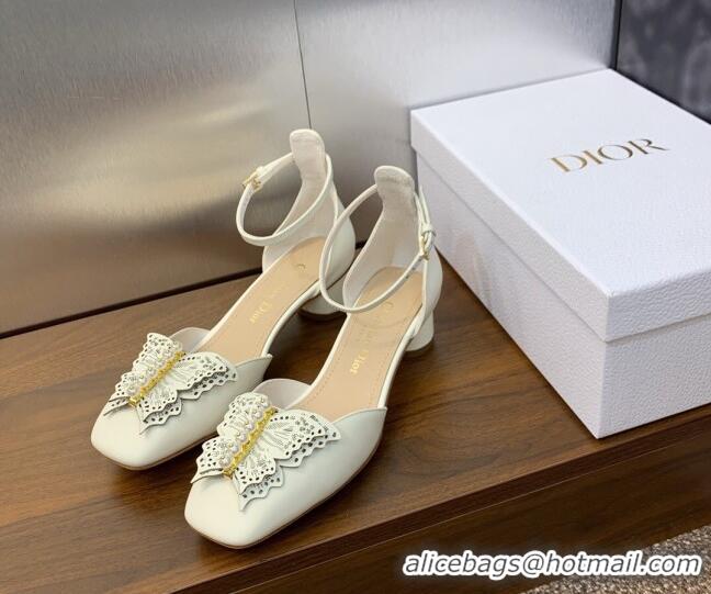 Big Discount Dior Tale Pumps 3.5cm in Supple Calfskin and Pearls Butterfly White 206036