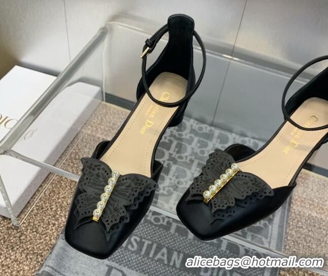 Unique Style Dior Tale Pumps 3.5cm in Black Supple Calfskin and Pearls Butterfly 106037