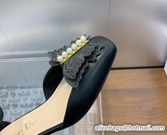 Unique Style Dior Tale Pumps 3.5cm in Black Supple Calfskin and Pearls Butterfly 106037