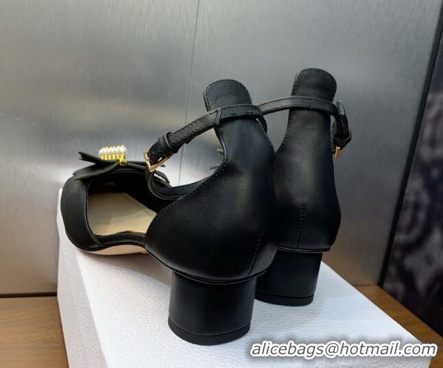 Unique Style Dior Tale Pumps 3.5cm in Black Supple Calfskin and Pearls Butterfly 106037