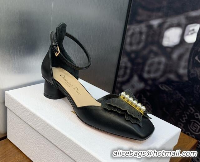 Unique Style Dior Tale Pumps 3.5cm in Black Supple Calfskin and Pearls Butterfly 106037