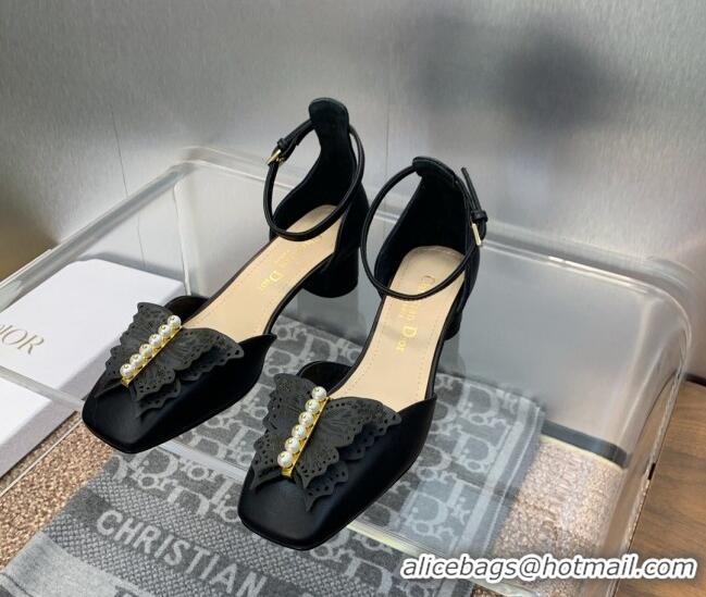 Unique Style Dior Tale Pumps 3.5cm in Black Supple Calfskin and Pearls Butterfly 106037