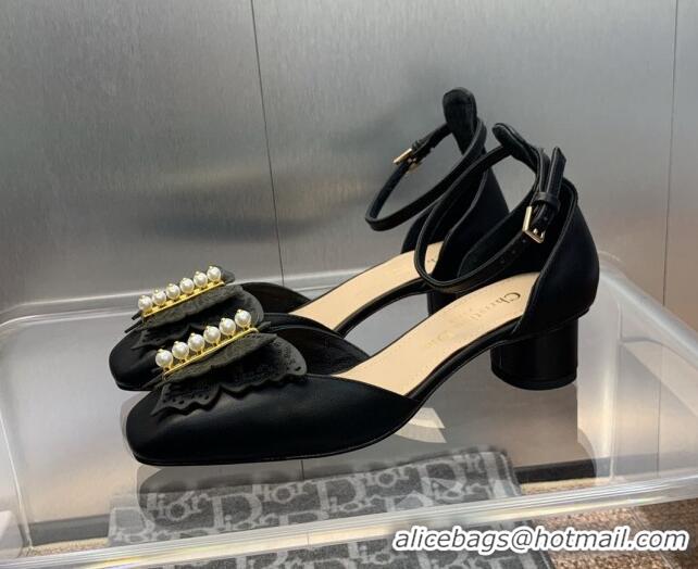 Unique Style Dior Tale Pumps 3.5cm in Black Supple Calfskin and Pearls Butterfly 106037