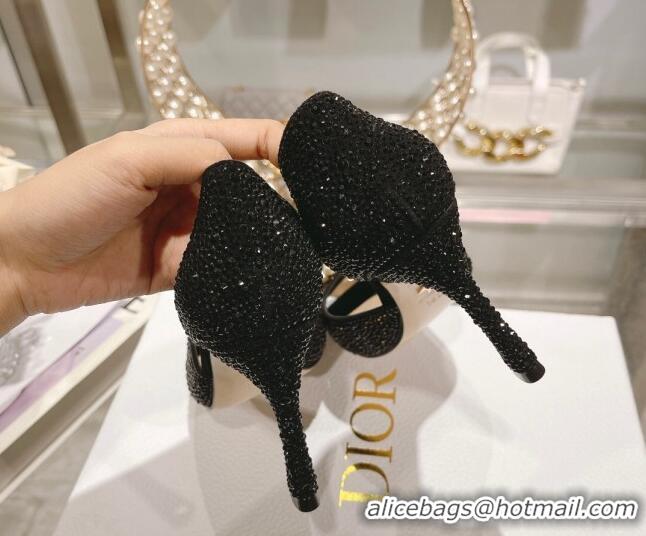 Popular Style Dior Rose Heeled Sandals 8.5cm in Black Suede with Strass and White Resin Pearls 0106038