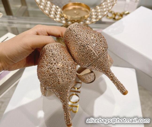 Charming Dior Rose Heeled Sandals 8.5cm in Apricot Suede with Strass and White Resin Pearls 106039