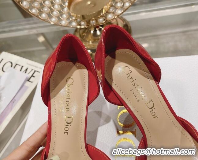 Trendy Design Dior Rose Heeled Sandals 8.5cm in Red Patent Calfskin and White Resin Pearls 0106040