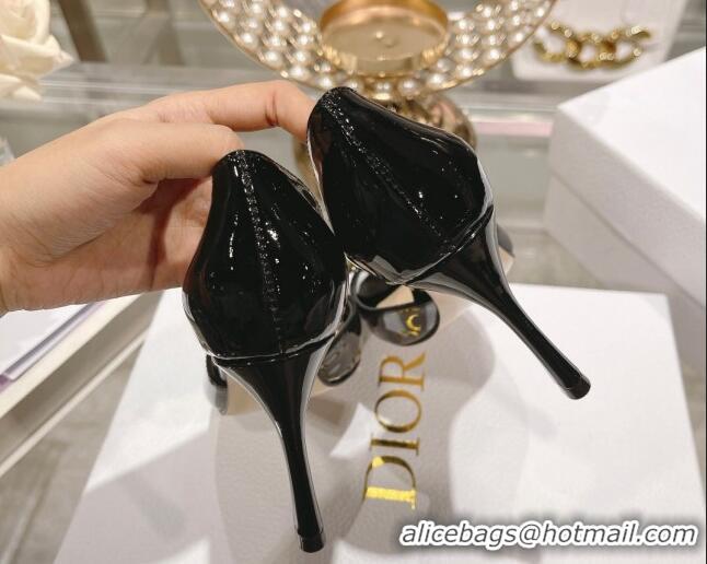 Good Looking Dior Rose Heeled Sandals 8.5cm in Black Patent Calfskin and White Resin Pearls 2106041