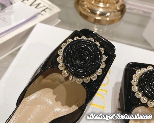 Good Looking Dior Rose Heeled Sandals 8.5cm in Black Patent Calfskin and White Resin Pearls 2106041