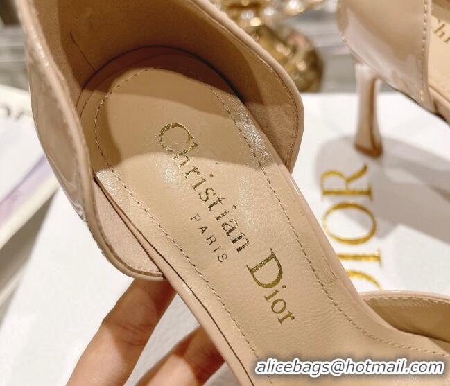 Best Product Dior Rose Heeled Sandals 8.5cm in Nude Patent Calfskin and White Resin Pearls 2106042