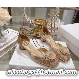 Good Product Dior Rose Pumps 3.5cm in Suede with Strass and White Resin Pearls Apricot 106043