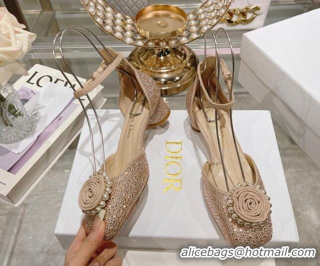 Good Product Dior Rose Pumps 3.5cm in Suede with Strass and White Resin Pearls Apricot 106043