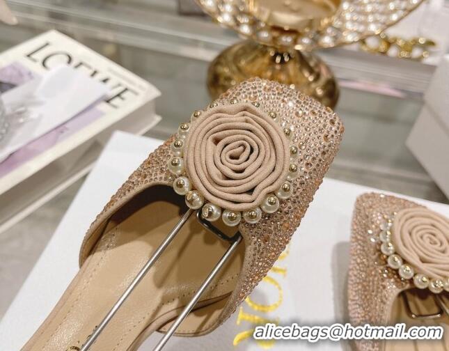 Good Product Dior Rose Pumps 3.5cm in Suede with Strass and White Resin Pearls Apricot 106043