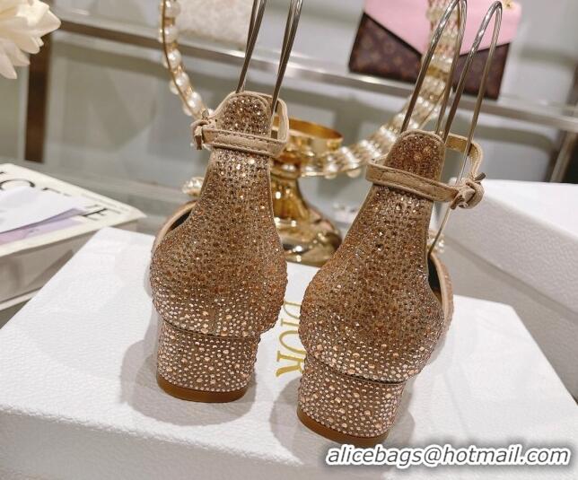 Good Product Dior Rose Pumps 3.5cm in Suede with Strass and White Resin Pearls Apricot 106043