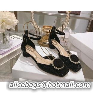 Big Discount Dior Rose Pumps 3.5cm in Suede with Strass and White Resin Pearls Black 206044