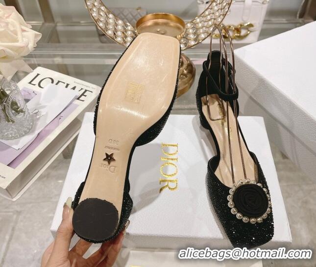 Big Discount Dior Rose Pumps 3.5cm in Suede with Strass and White Resin Pearls Black 206044