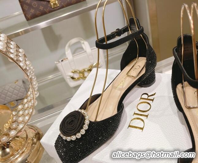 Big Discount Dior Rose Pumps 3.5cm in Suede with Strass and White Resin Pearls Black 206044