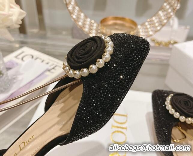 Big Discount Dior Rose Pumps 3.5cm in Suede with Strass and White Resin Pearls Black 206044