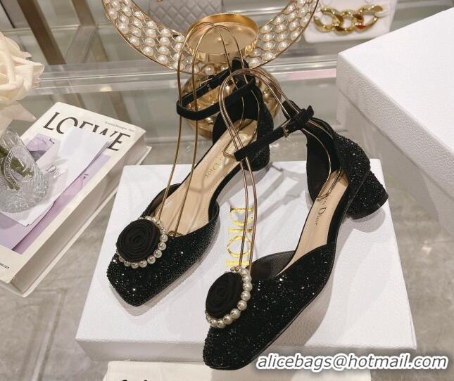 Big Discount Dior Rose Pumps 3.5cm in Suede with Strass and White Resin Pearls Black 206044