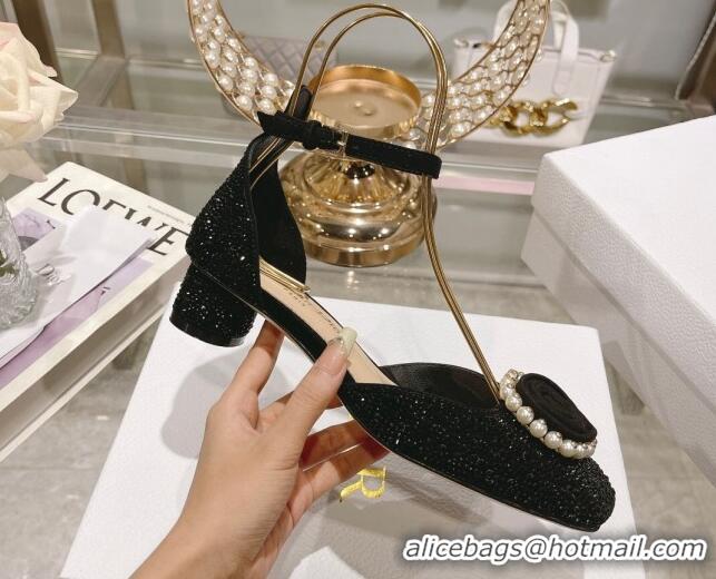 Big Discount Dior Rose Pumps 3.5cm in Suede with Strass and White Resin Pearls Black 206044