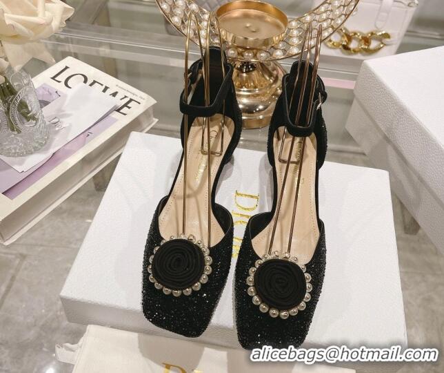 Big Discount Dior Rose Pumps 3.5cm in Suede with Strass and White Resin Pearls Black 206044