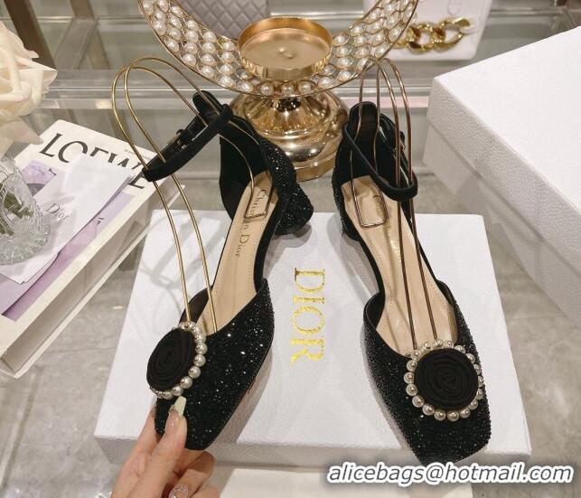 Big Discount Dior Rose Pumps 3.5cm in Suede with Strass and White Resin Pearls Black 206044