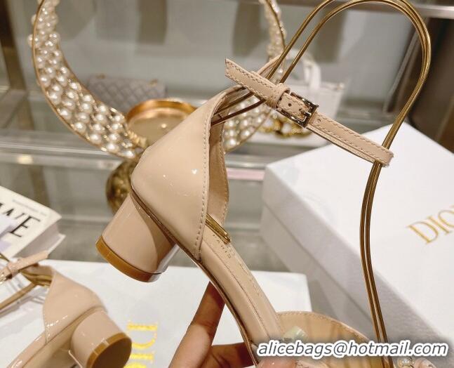 Best Quality Dior Rose Pumps 3.5cm in Nude Patent Calfskin and White Resin Pearls 2106045