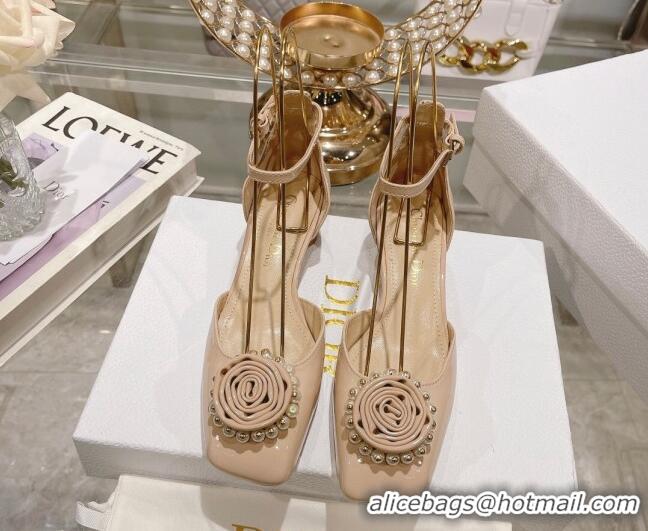 Best Quality Dior Rose Pumps 3.5cm in Nude Patent Calfskin and White Resin Pearls 2106045