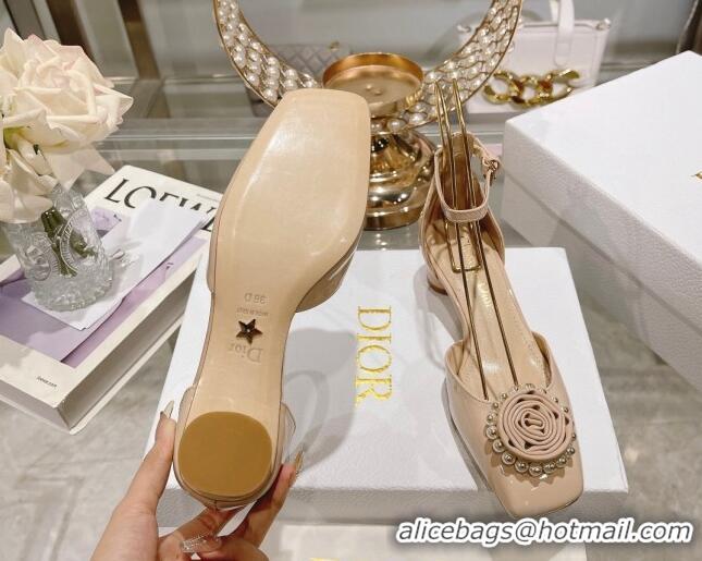 Best Quality Dior Rose Pumps 3.5cm in Nude Patent Calfskin and White Resin Pearls 2106045