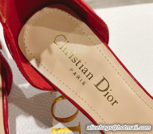 Charming Dior Rose Pumps 3.5cm in Red Patent Calfskin and White Resin Pearls 2106046