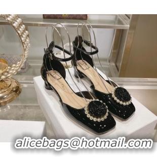 Top Quality Dior Rose Pumps 3.5cm in Black Patent Calfskin and White Resin Pearls 2106047