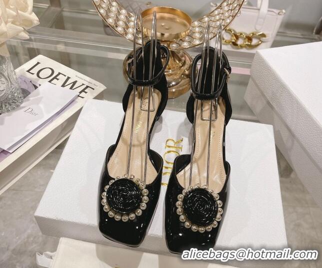 Top Quality Dior Rose Pumps 3.5cm in Black Patent Calfskin and White Resin Pearls 2106047