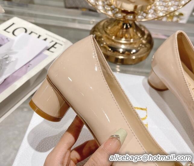 Good Quality Dior Rose Low Heel Pumps 3.5cm in Patent Calfskin and Resin Pearls Nude 2106048