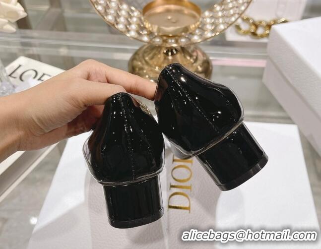 Low Price Dior Rose Low Heel Pumps 3.5cm in Patent Calfskin and Resin Pearls Black 106049