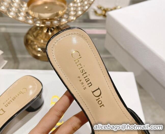 Design Discount Dior Rose Heel Slide Sandals 3.5cm in Patent Calfskin and White Resin Pearls Black 2106057