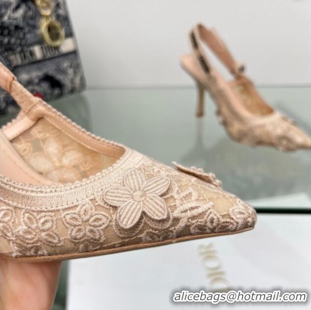 Grade Dior J'Adior Slingback Pumps 9.5cm in Transparent Mesh Embroidered with Nude 3D Macramé-Effect D-Lace Motif 206058