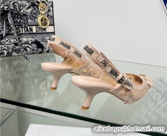 Perfect Dior J'Adior Slingback Pumps 6.5cm in Transparent Mesh Embroidered with Nude 3D Macramé-Effect D-Lace Motif 2106