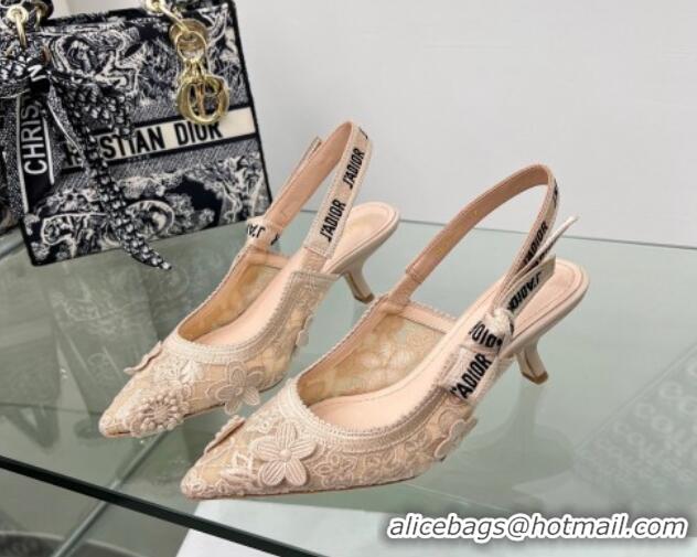 Perfect Dior J'Adior Slingback Pumps 6.5cm in Transparent Mesh Embroidered with Nude 3D Macramé-Effect D-Lace Motif 2106